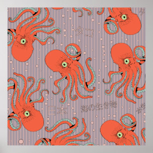 Japanisches Oktopus-Muster Poster