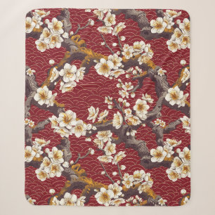 Japanisches Pflaumenblüten-Koralle-Creme-Burgunder Sherpadecke