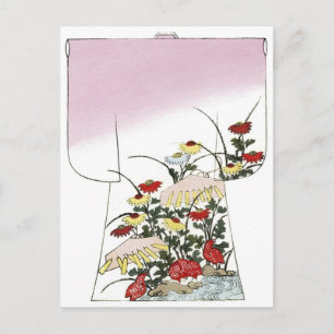 japanisches Pink Kimono Woodblock Design Postkarte