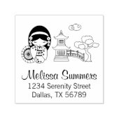 Japanisches Regenschirmmädchen in Kimono Permastempel (Design)