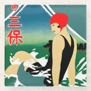 Japanisches Reiseplakat 1930er Art Deco Girl Glasuntersetzer