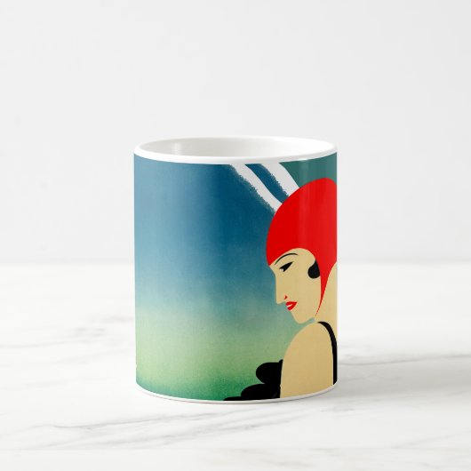 Japanisches Reiseplakat 1930er Art Deco Girl Kaffeetasse (Mittel)