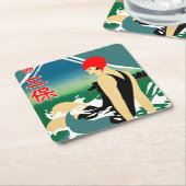 Japanisches Reiseplakat 1930er Art Deco Girl Rechteckiger Pappuntersetzer (angewinkelt)