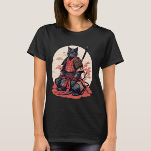 Japanisches Retro-Samurai-Katzenkrieger-T-Shirt T-Shirt