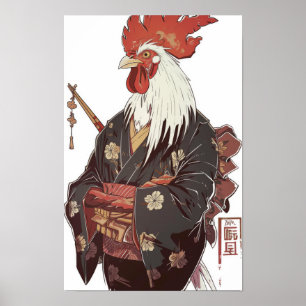 Japanisches Rooster in Kimono mit Chopsticks Poste Poster