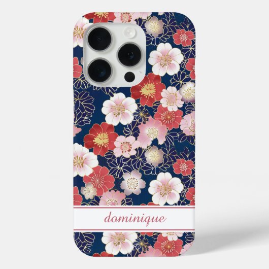 Japanisches rosa Blumenmuster mit Monogramm Case-Mate iPhone Hülle (Rückseite)
