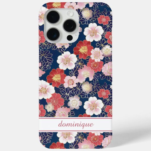 Japanisches rosa Blumenmuster mit Monogramm Case-Mate iPhone Hülle (Rückseite)
