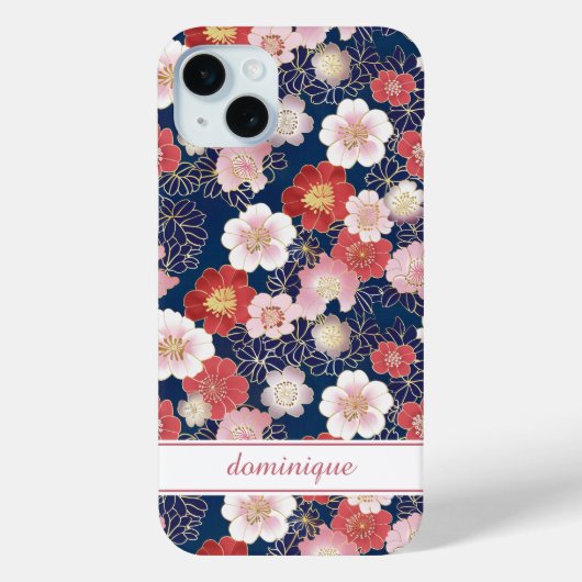 Japanisches rosa Blumenmuster mit Monogramm Case-Mate iPhone Hülle (Rückseite)