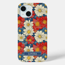 Japanisches rotes Blumenmuster mit Monogramm Case-Mate iPhone Hülle