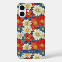 Japanisches rotes Blumenmuster mit Monogramm