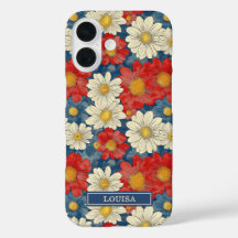 Japanisches rotes Blumenmuster mit Monogramm