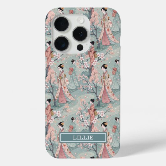 Japanisches Sakura-Geisha-Muster mit Monogramm Case-Mate iPhone Hülle (Rückseite)