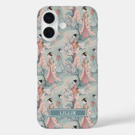 Japanisches Sakura-Geisha-Muster monogrammiert iPhone 16 Hülle