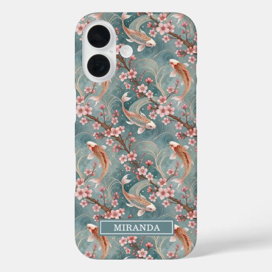 Japanisches Sakura-Koi-Fisch-Muster monogrammiert Case-Mate iPhone Hülle (Rückseite)