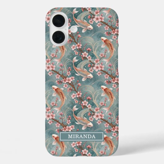 Japanisches Sakura-Koi-Fisch-Muster monogrammiert Case-Mate iPhone Hülle (Rückseite)