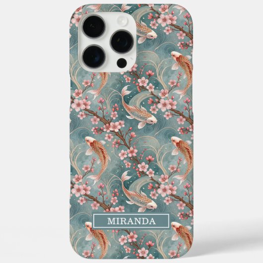 Japanisches Sakura-Koi-Fisch-Muster monogrammiert Case-Mate iPhone Hülle (Rückseite)