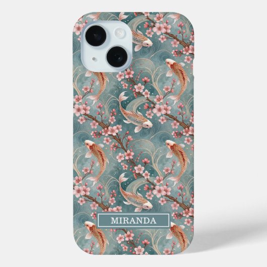 Japanisches Sakura-Koi-Fisch-Muster monogrammiert Case-Mate iPhone Hülle (Rückseite)