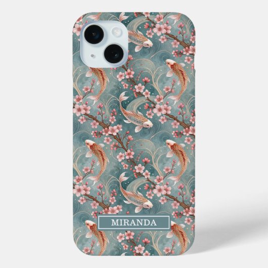 Japanisches Sakura-Koi-Fisch-Muster monogrammiert Case-Mate iPhone Hülle (Rückseite)