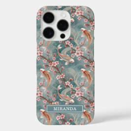 Japanisches Sakura-Koi-Fischmuster mit Monogramm iPhone 16 Pro Hülle