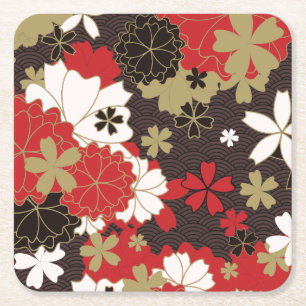 Japanisches Sakura-Kunst-Vintage-Blumenmuster Rechteckiger Pappuntersetzer