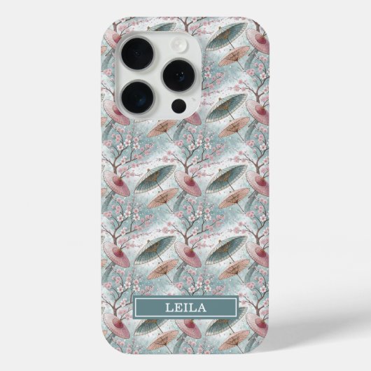 Japanisches Sakura-Schirmmuster mit Monogramm Case-Mate iPhone Hülle (Rückseite)