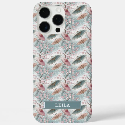 Japanisches Sakura-Schirmmuster mit Monogramm Case-Mate iPhone Hülle (Rückseite)