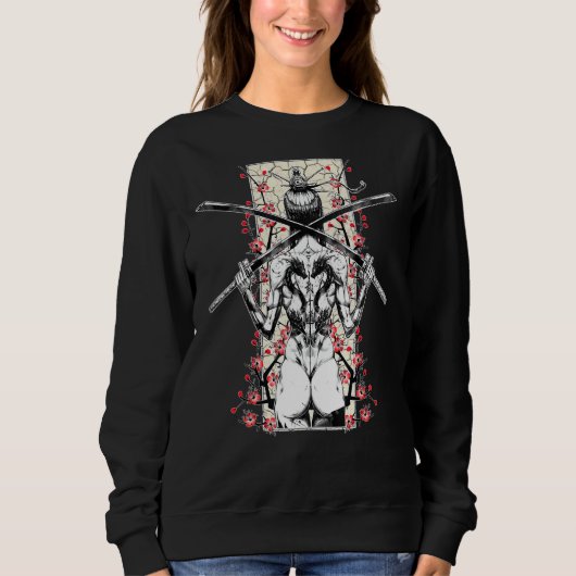 Japanisches Samurai Girl und Vintag Sakura Cherry  Sweatshirt (Vorderseite)