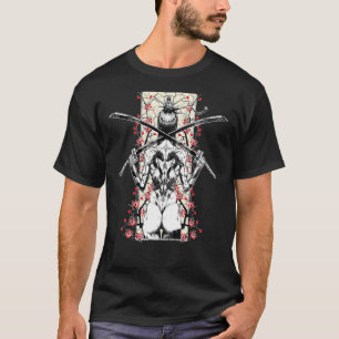 Japanisches Samurai Girl und Vintag Sakura Cherry T-Shirt