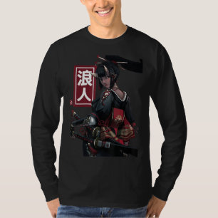 Japanisches Samurai Girl und Vintag Sakura Cherry T-Shirt