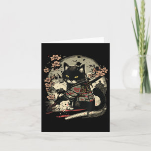 Japanisches Samurai-Katzen-Tattoo, Vintage Kawaii Karte