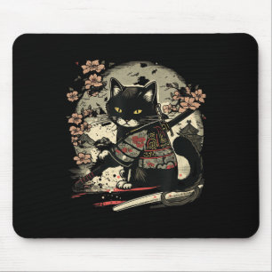 Japanisches Samurai-Katzen-Tattoo, Vintage Kawaii Mousepad