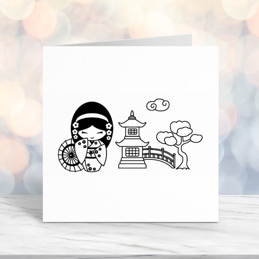 Japanisches SchirmGirl in Kimono Scrapbook Permastempel