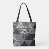 Japanisches Schwarz-Weiß-Collage-Dreieck-Muster Tasche (Rückseite)