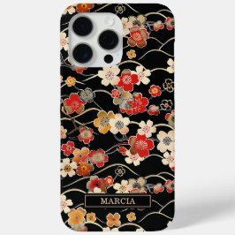 Japanisches schwarzes Blumenmuster mit Monogramm Case-Mate iPhone Hülle