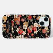 Japanisches schwarzes Blumenmuster mit Monogramm Case-Mate iPhone Hülle (Rückseite (Horizontal))