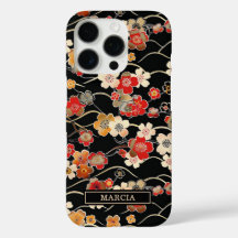 Japanisches schwarzes Blumenmuster mit Monogramm