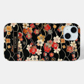 Japanisches schwarzes Blumenmuster mit Monogramm Case-Mate iPhone Hülle (Rückseite (Horizontal))