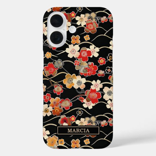 Japanisches schwarzes Blumenmuster mit Monogramm Case-Mate iPhone Hülle (Rückseite)