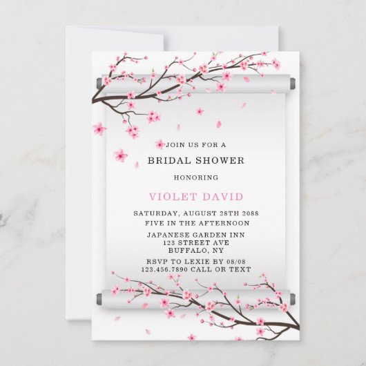 Japanisches Scroll Cherry Blossom Brautparty Einladung (Vorderseite)