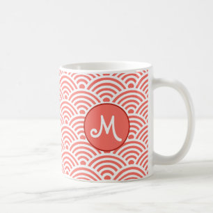 japanisches Seigaiha-Wave-Muster mit Monogramm Kaffeetasse