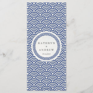 Japanisches Seigaiha Waves Elegant Beach Wedding M Menükarte