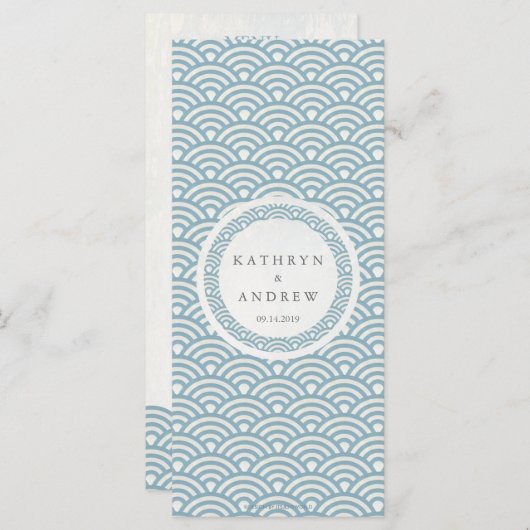 Japanisches Seigaiha Waves Elegant Beach Wedding M Menükarte (Vorne/Hinten)