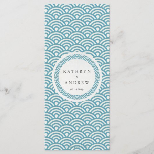 Japanisches Seigaiha Waves Elegant Beach Wedding M Menükarte (Vorderseite)