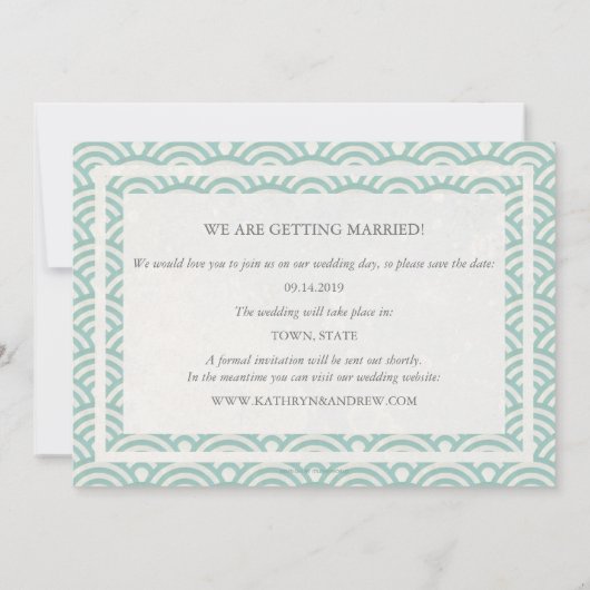 Japanisches Seigaiha Waves Save the Date flaches F Einladung (Rückseite)