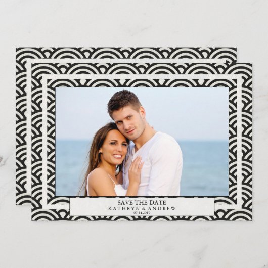 Japanisches Seigaiha Waves Save the Date flaches F Einladung (Vorne/Hinten)