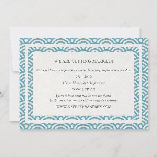 Japanisches Seigaiha Waves Save the Date flaches F Einladung (Rückseite)