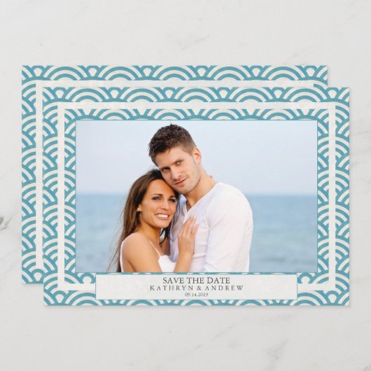 Japanisches Seigaiha Waves Save the Date flaches F Einladung (Vorne/Hinten)