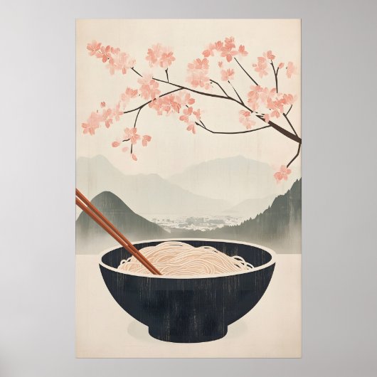 Japanisches Soba-Nudel-Poster mit Kirschblüte Poster (Vorne)