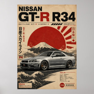 Japanisches Sportwagen-Vintage-Plakat | Mount Fuji Poster