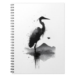 Japanisches Sumi-e-Kranich-Zen-Notizbuch Notizblock